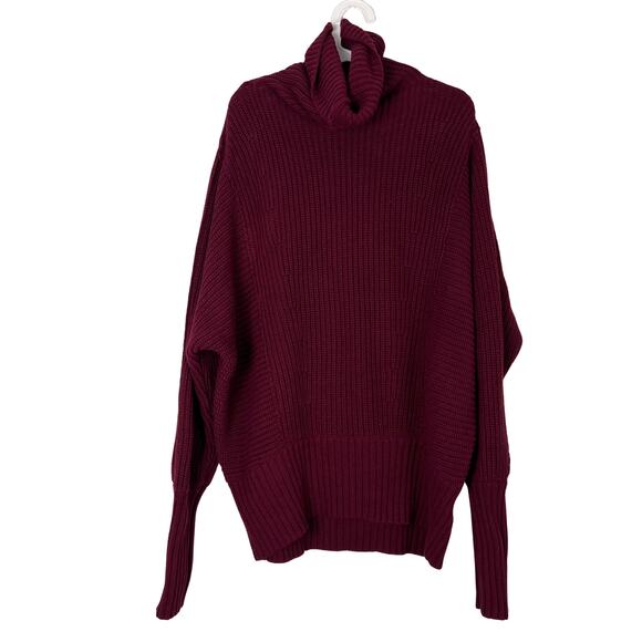 Free People Burgundy Turtleneck Oversized Chunky Knit Sweater Women’s XS - Picture 2 of 8